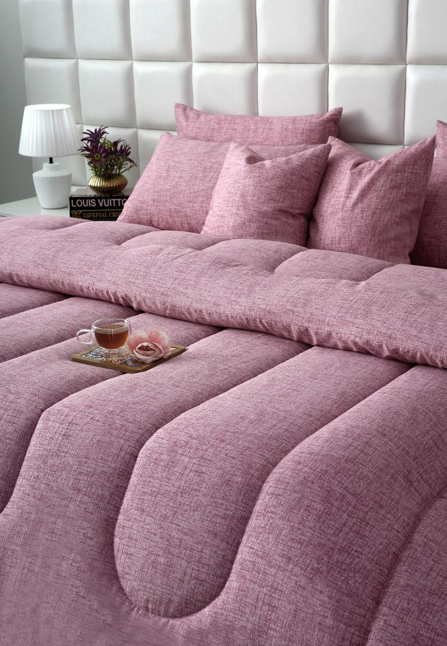 8 PCs Winter Razai Set-Pink Texture Comforters Apricot