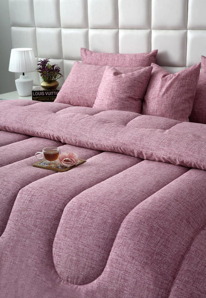 8 PCs Winter Razai Set-Pink Texture Comforters Apricot