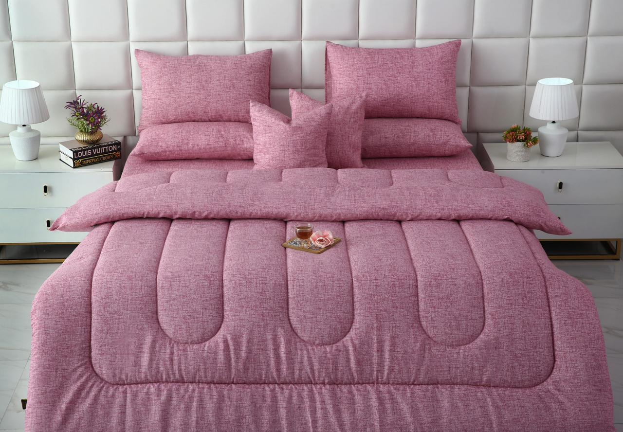 8 PCs Winter Razai Set-Pink Texture Comforters Apricot