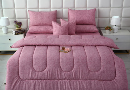 8 PCs Winter Razai Set-Pink Texture Comforters Apricot