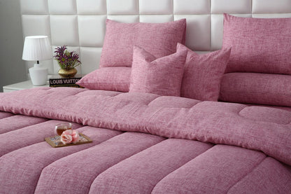 8 PCs Winter Razai Set-Pink Texture Comforters Apricot