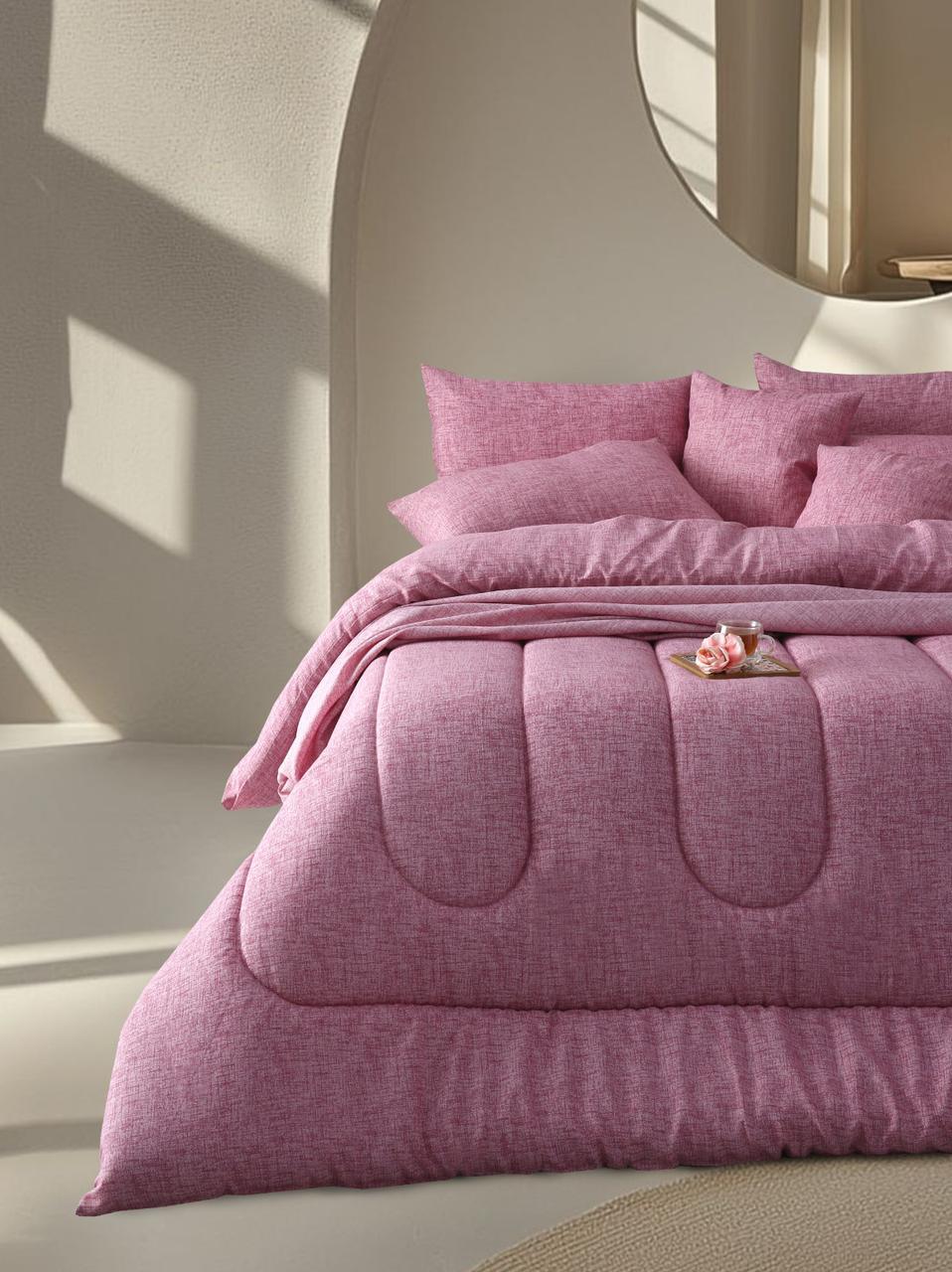 8 PCs Winter Razai Set-Pink Texture Comforters Apricot