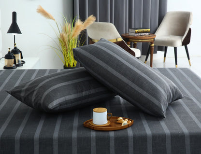 Fitted Bed Sheet- Ash Grey Stripes Fitted Sheets Apricot