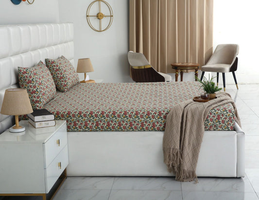 2Pcs Digital Percale Single Bed Sheet With Same Fabric Packing- PC006 single bed sheet Apricot