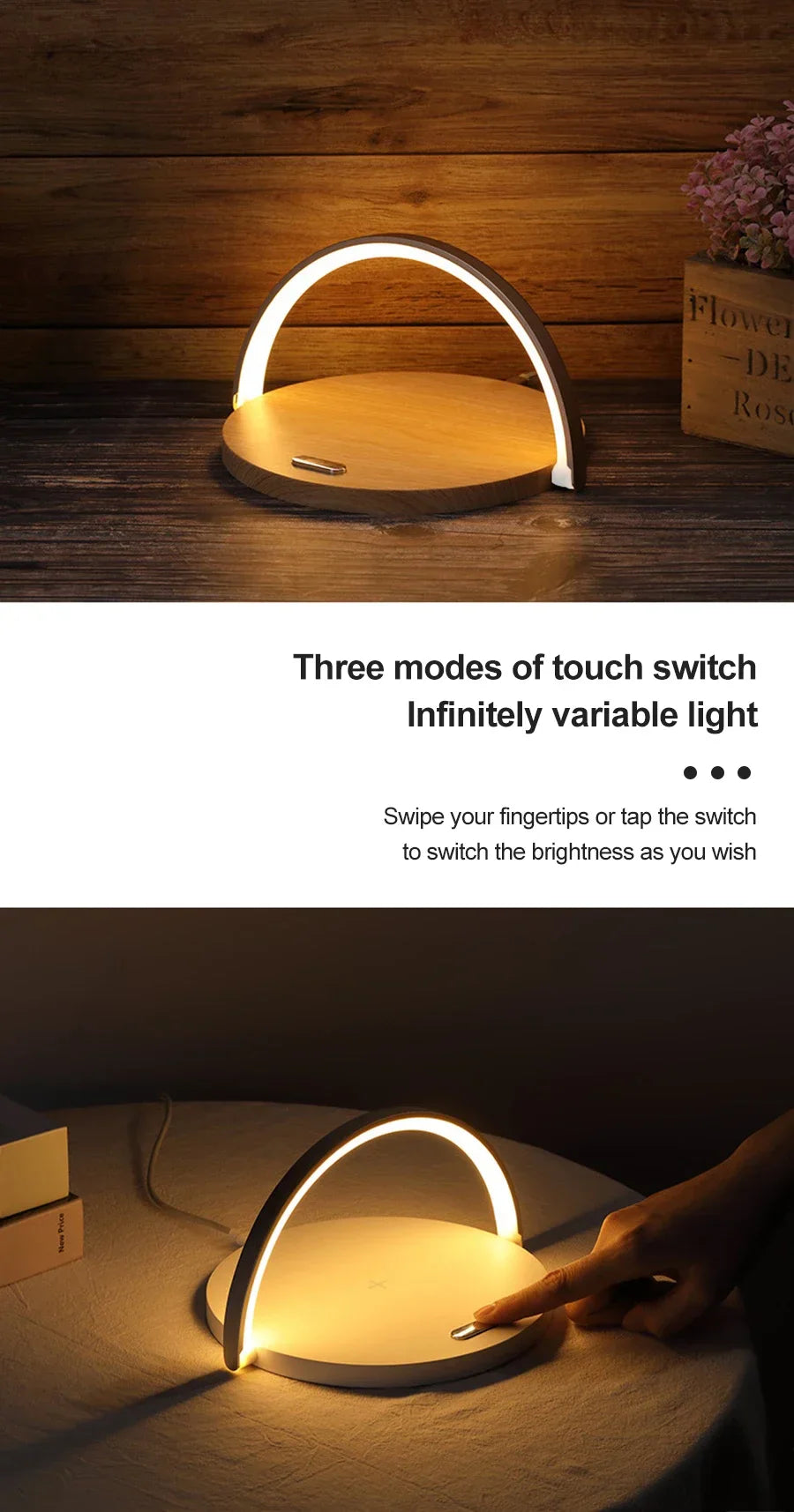 Wireless Charging Pad and LED Lamp-SA2405-185 Wooden Texture Mobile Accessories Apricot
