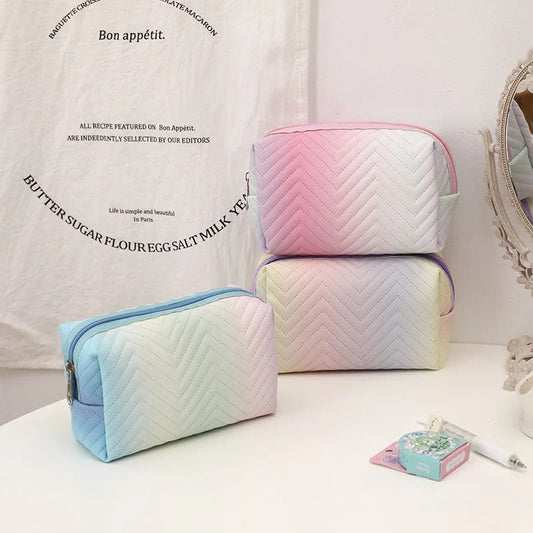 Women Waterproof PU Leather Gradient Cosmetic Storage Bags-(SA2405-111) Cosmetic Pouches Apricot