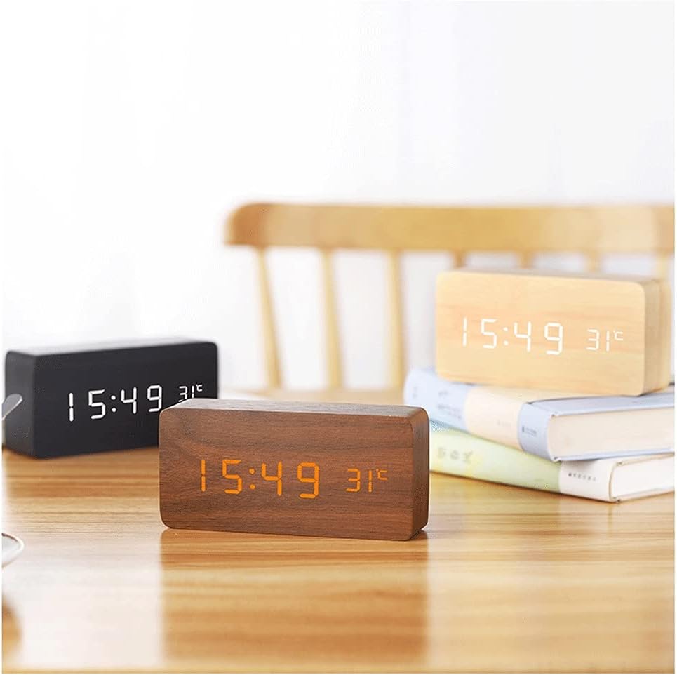 Wood Style Digital Clock(SA2405-228)-yellow(Red LED) Clock Apricot