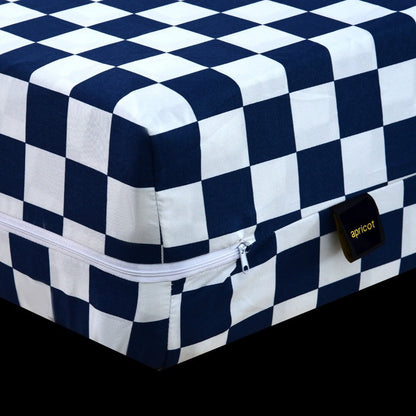 Zipper Mattress Cover Printed-Blue Chess Protectors Apricot   