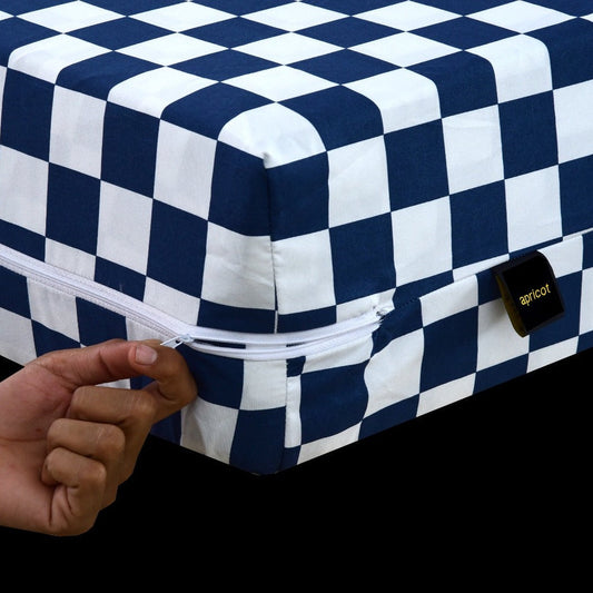Zipper Mattress Cover Printed-Blue Chess Protectors Apricot   