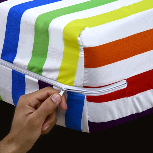 Zipper Mattress Cover Printed-Rainbow Stripes Protectors Apricot   