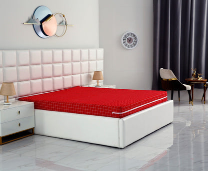 Zipper Mattress Cover Printed-Red Check Protectors Apricot   