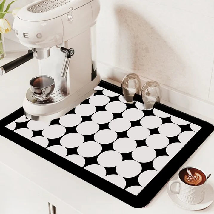 Anti Slip Dish Drying Mat-Black Circles Rugs Apricot