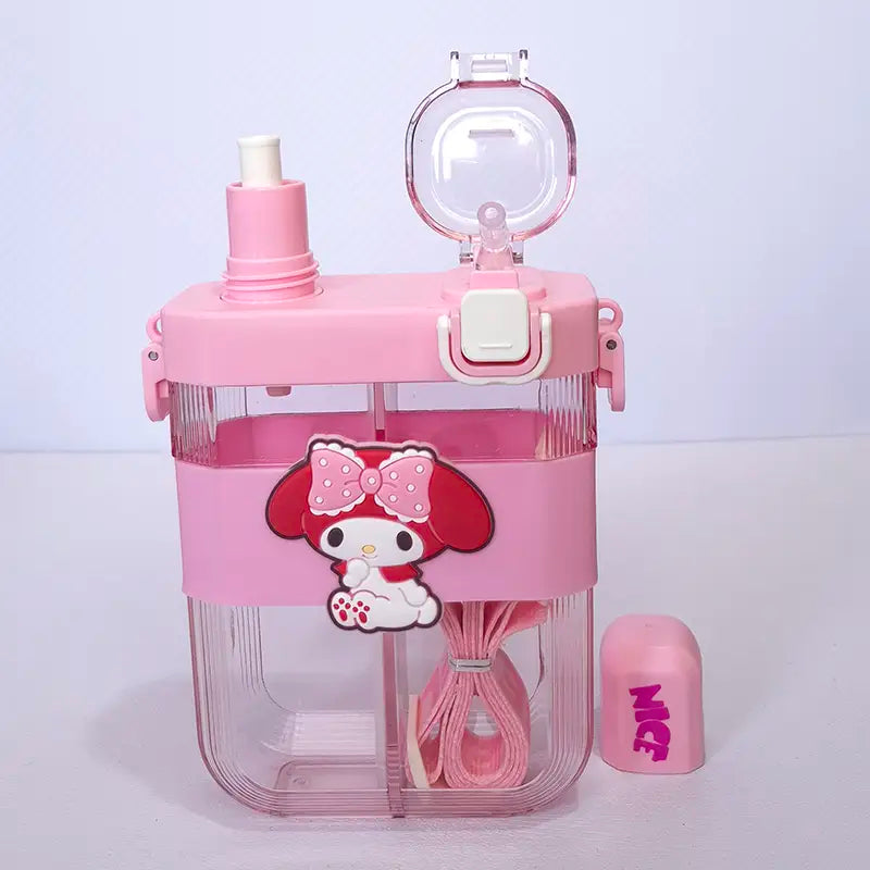 2 in 1 Cute Cartoon Dual Compartment Water Bottle with Straw (SA2510-148) Apricot