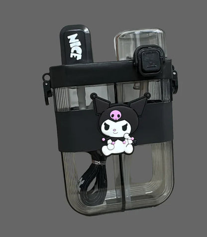 2 in 1 Cute Cartoon Dual Compartment Water Bottle with Straw (SA2510-148) Apricot