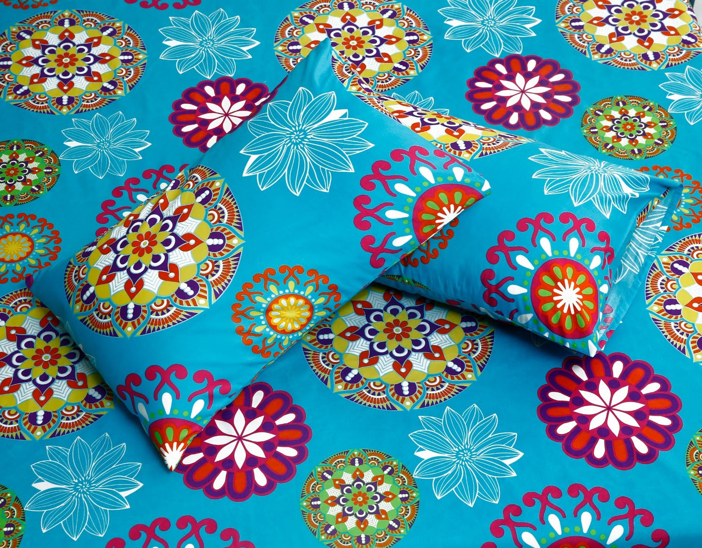 Fitted Bed Sheet-Turqoiuse Flower Fitted Sheets Apricot