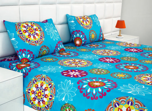 Fitted Bed Sheet-Turqoiuse Flower Fitted Sheets Apricot