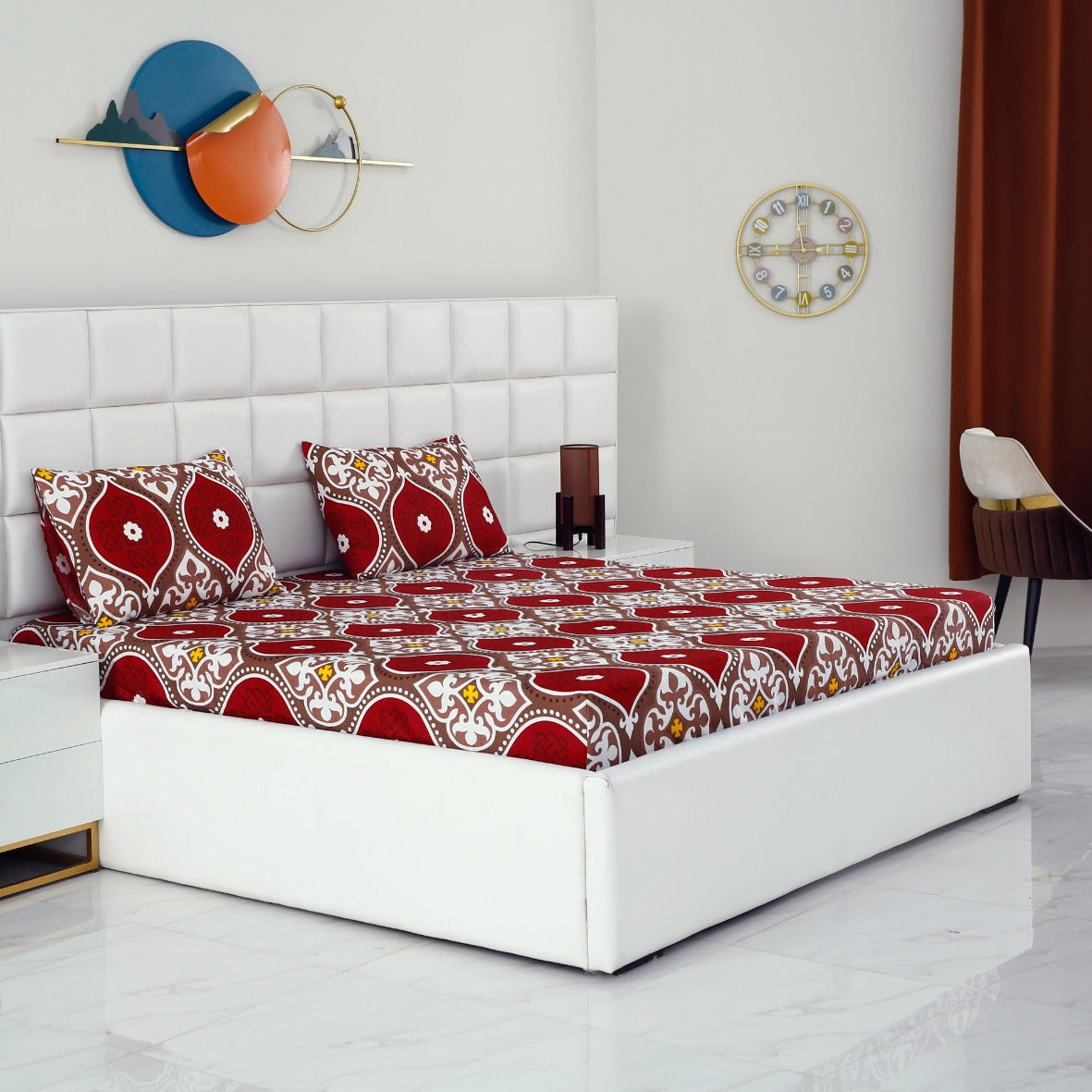 3 PCs Double Bed Sheet- Brown Crown BED SHEET Apricot
