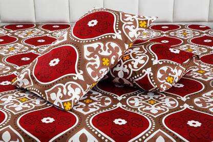 3 PCs Double Bed Sheet- Brown Crown BED SHEET Apricot