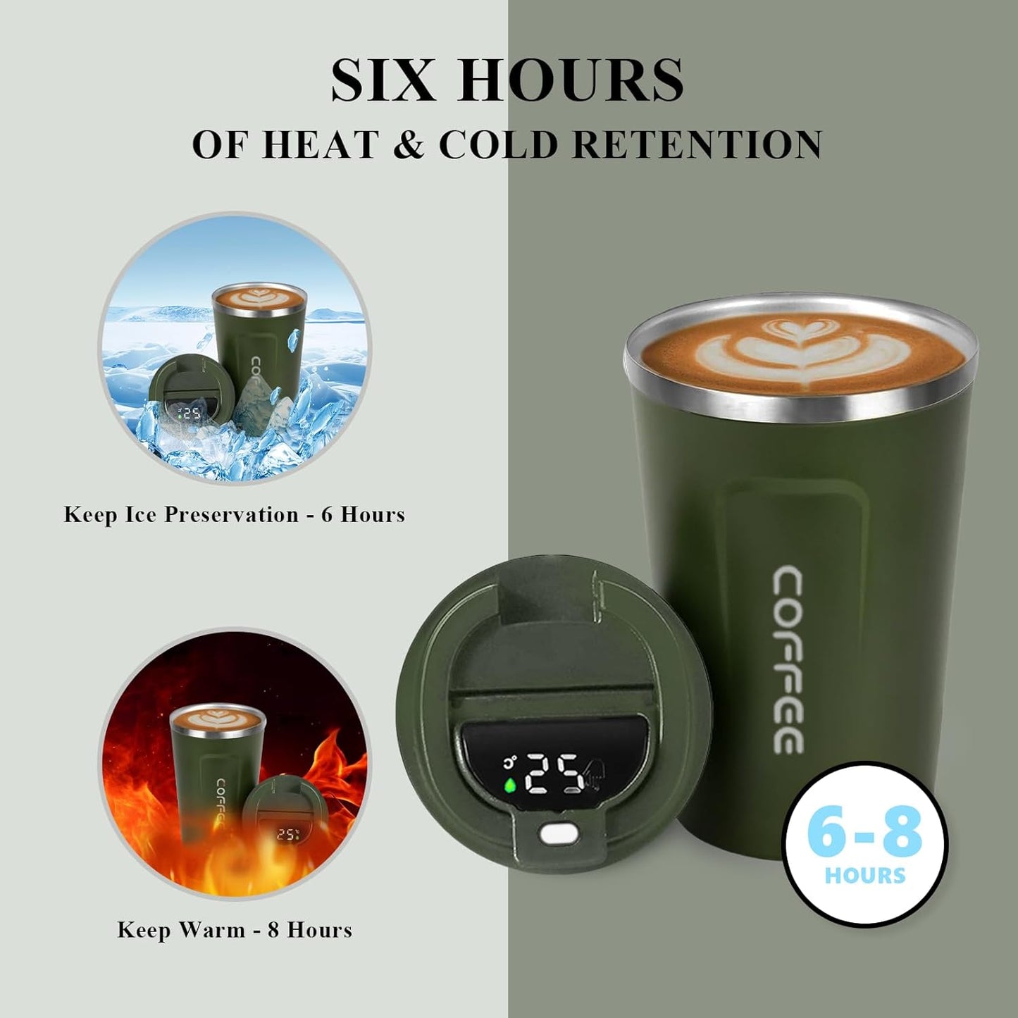 510ML Thermo Coffee Mug with Hermetic Temperature (SA2510-074)Olive Tumbler Apricot