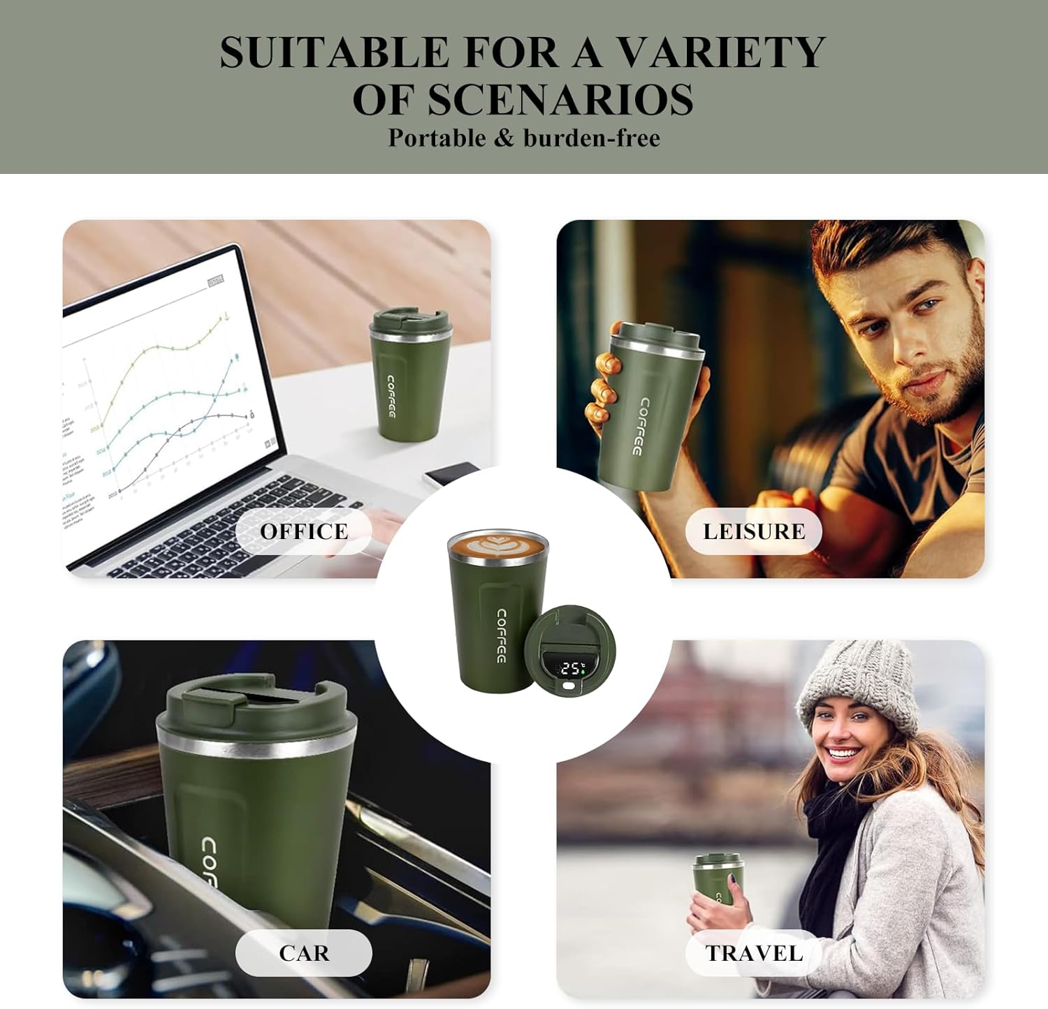 510ML Thermo Coffee Mug with Hermetic Temperature (SA2510-074)Olive Tumbler Apricot