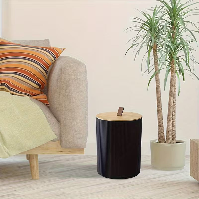 Wooden Lid PVC Bathroom Accessory Set-Stripes With Close Lid(Black)SA2512-02 Bathroom Accessory Sets Apricot