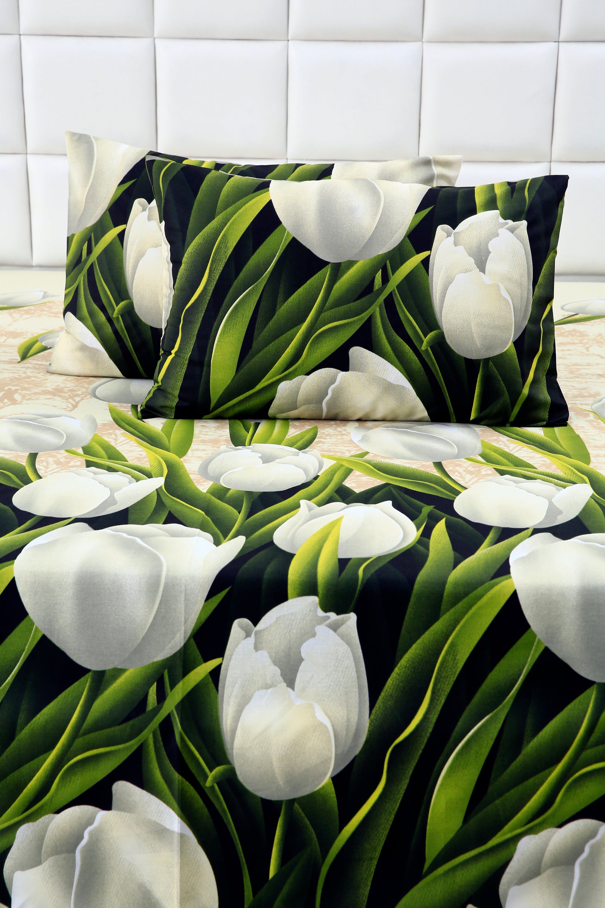 3 PCs Bed Sheet-tulip green BED SHEET Apricot
