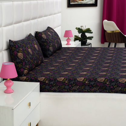 2Pcs Single Bed Sheet-Black Lilly