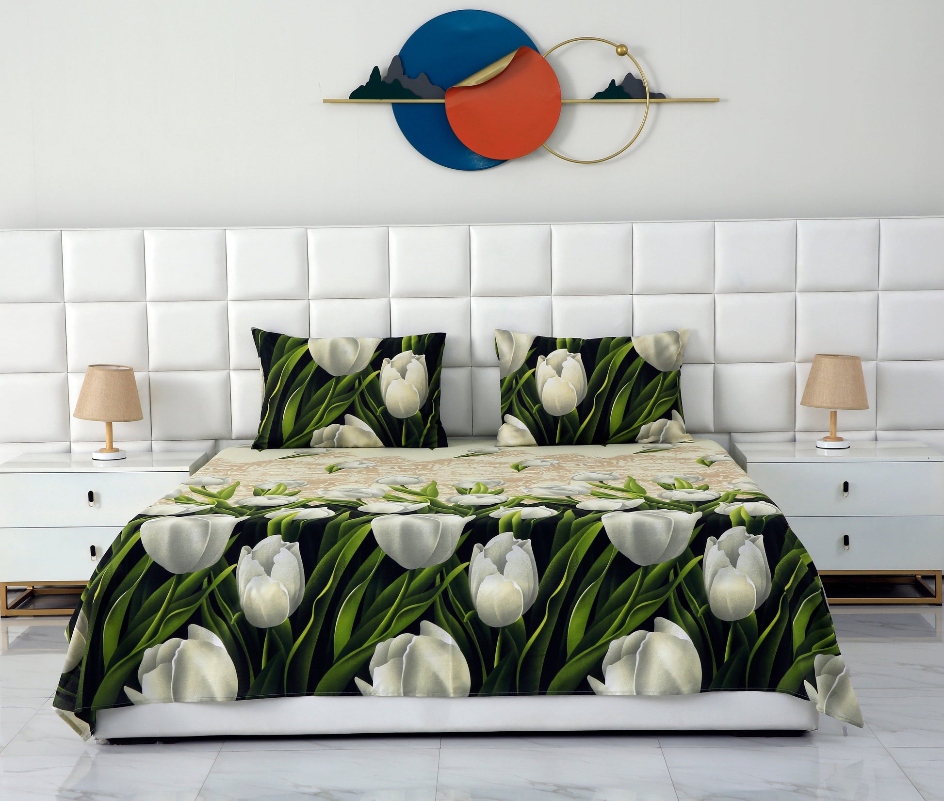 3 PCs Bed Sheet-tulip green BED SHEET Apricot