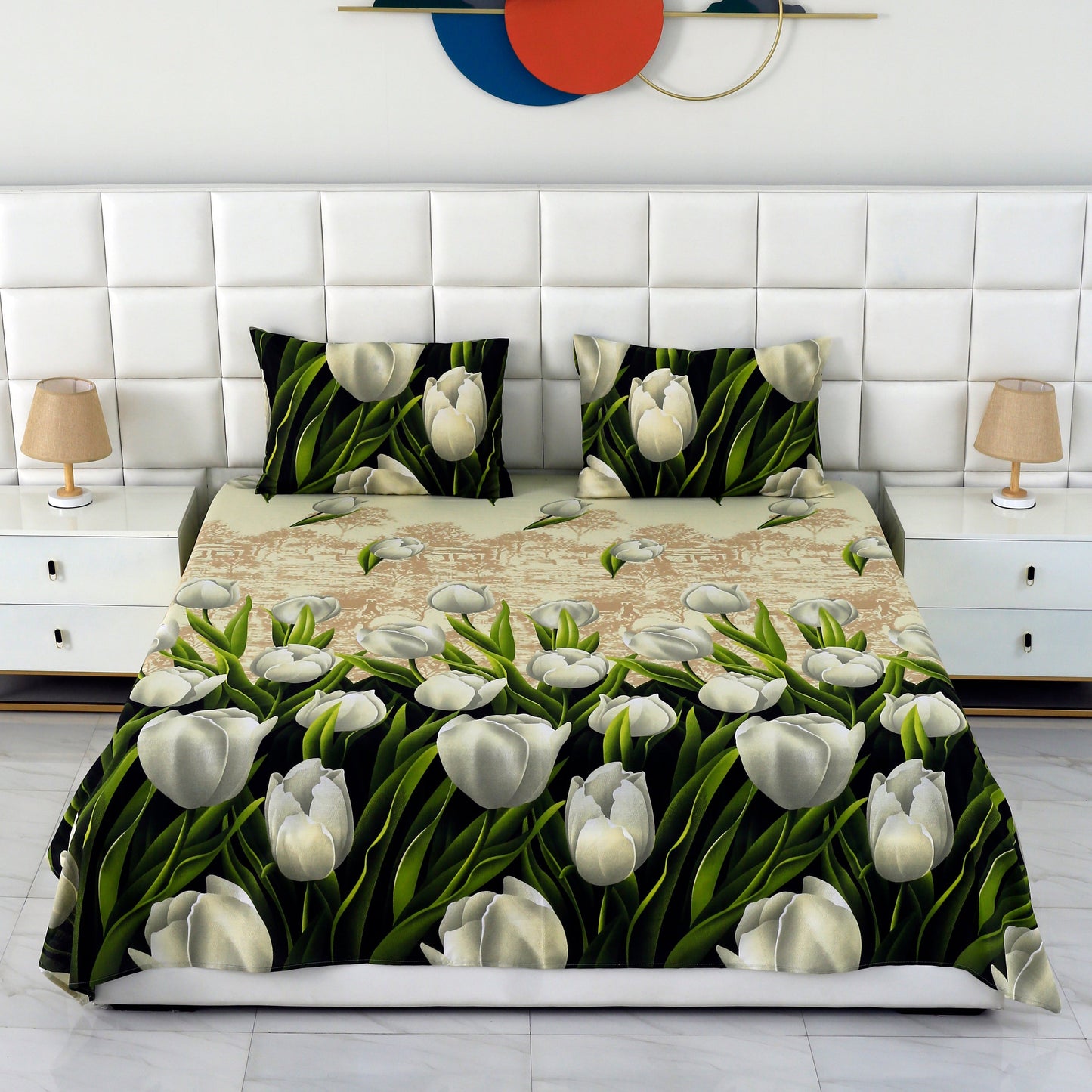 3 PCs Bed Sheet-tulip green BED SHEET Apricot