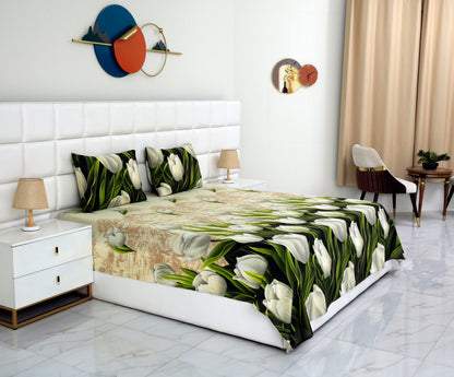3 PCs Bed Sheet-tulip green BED SHEET Apricot