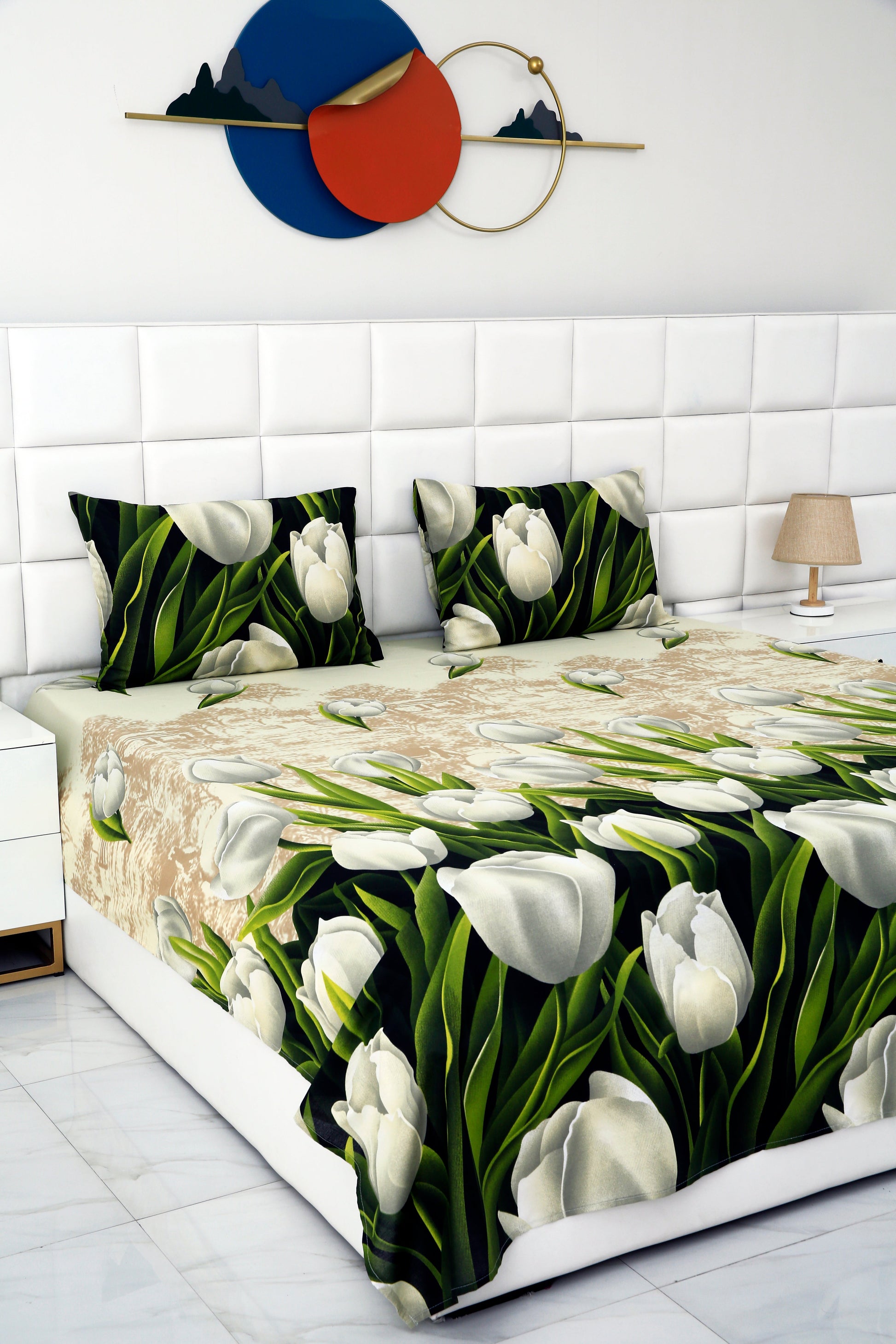 3 PCs Bed Sheet-tulip green BED SHEET Apricot