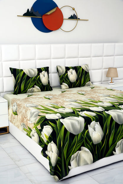3 PCs Bed Sheet-tulip green BED SHEET Apricot