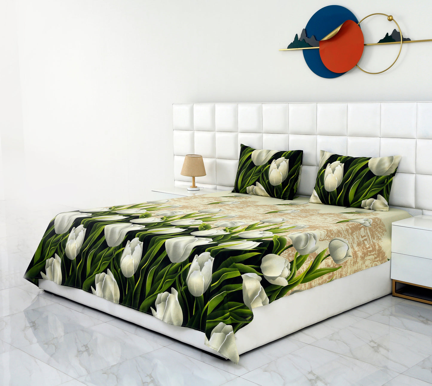3 PCs Bed Sheet-tulip green BED SHEET Apricot