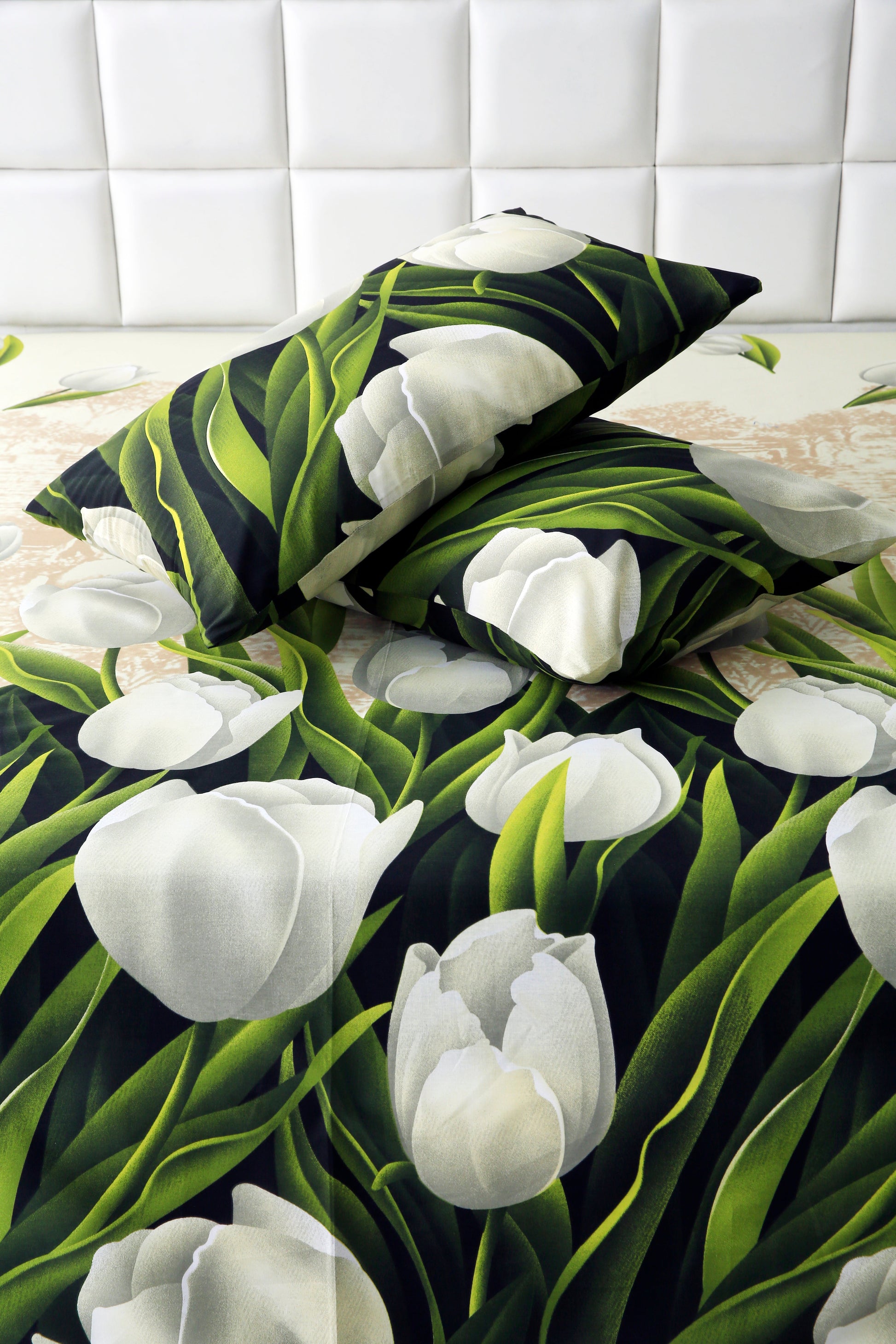 3 PCs Bed Sheet-tulip green BED SHEET Apricot