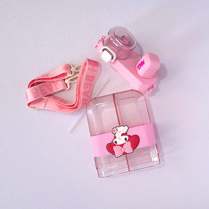 2 in 1 Cute Cartoon Dual Compartment Water Bottle with Straw (SA2510-148) Apricot