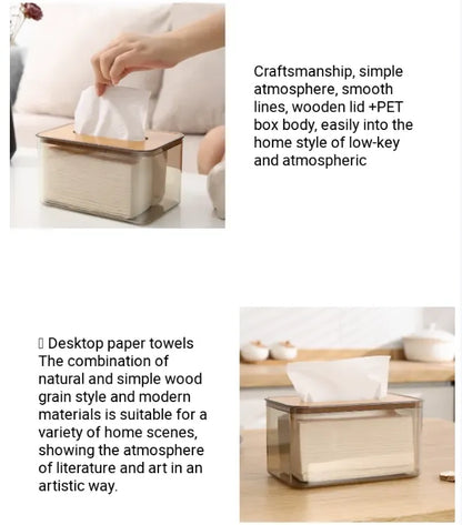 Bamboo Lid Transparent Tissue Box Tissue Box Apricot