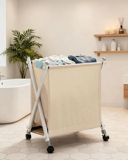 Folded Laundry Basket with Wheel (SA2510-105)Beige Apricot