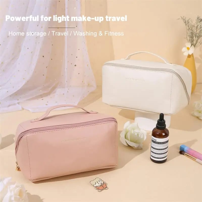 Portable PU Makeup Powder Waterproof Multifunctional Bag-14265Cream(SA2403-21) Cosmetic Pouches Apricot