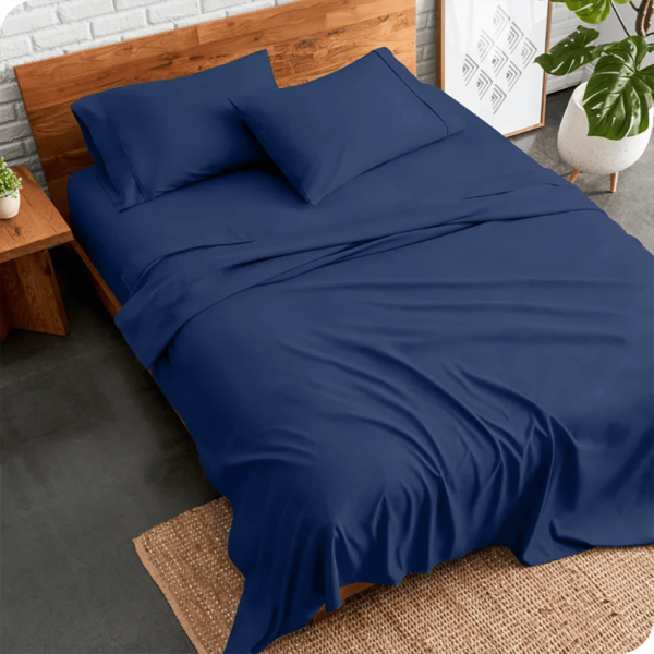 3 PCs Double Bed Sheet Dyed-Navy Blue BED SHEET Apricot