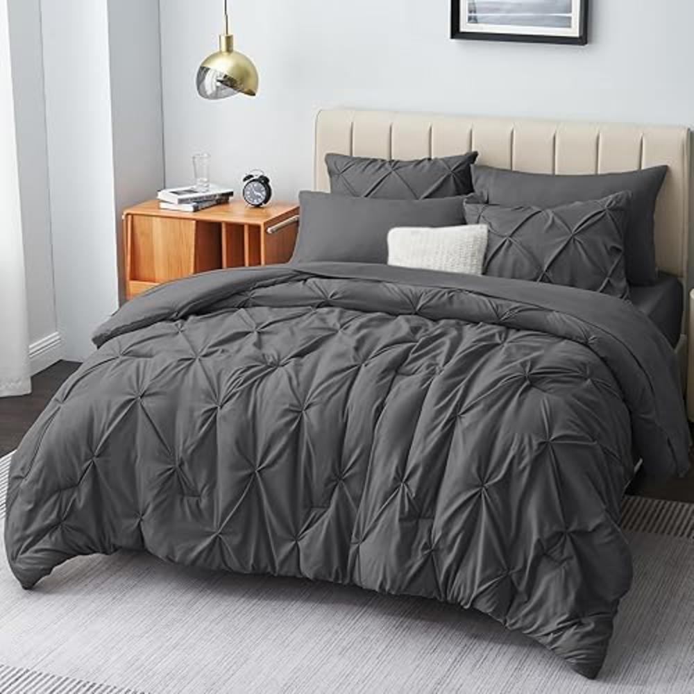 Solid Pintuck Duvet Cover Set-Grey Bed Sheets Apricot