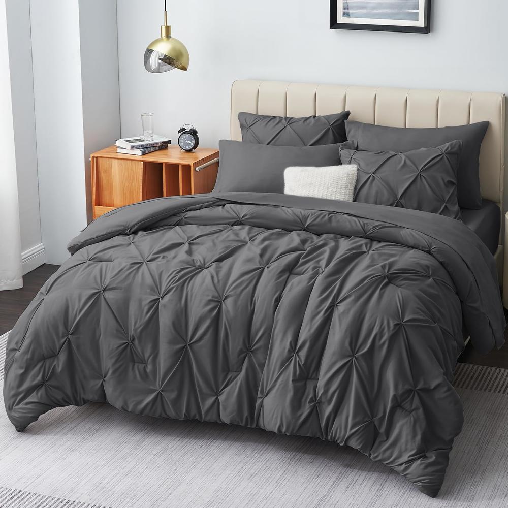 Solid Pintuck Duvet Cover Set-Grey Bed Sheets Apricot