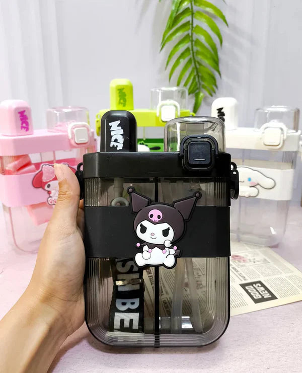 2 in 1 Cute Cartoon Dual Compartment Water Bottle with Straw (SA2510-148) Apricot