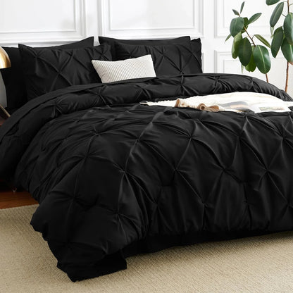 Solid Pintuck Duvet Cover Set-Black Bed Sheets Apricot