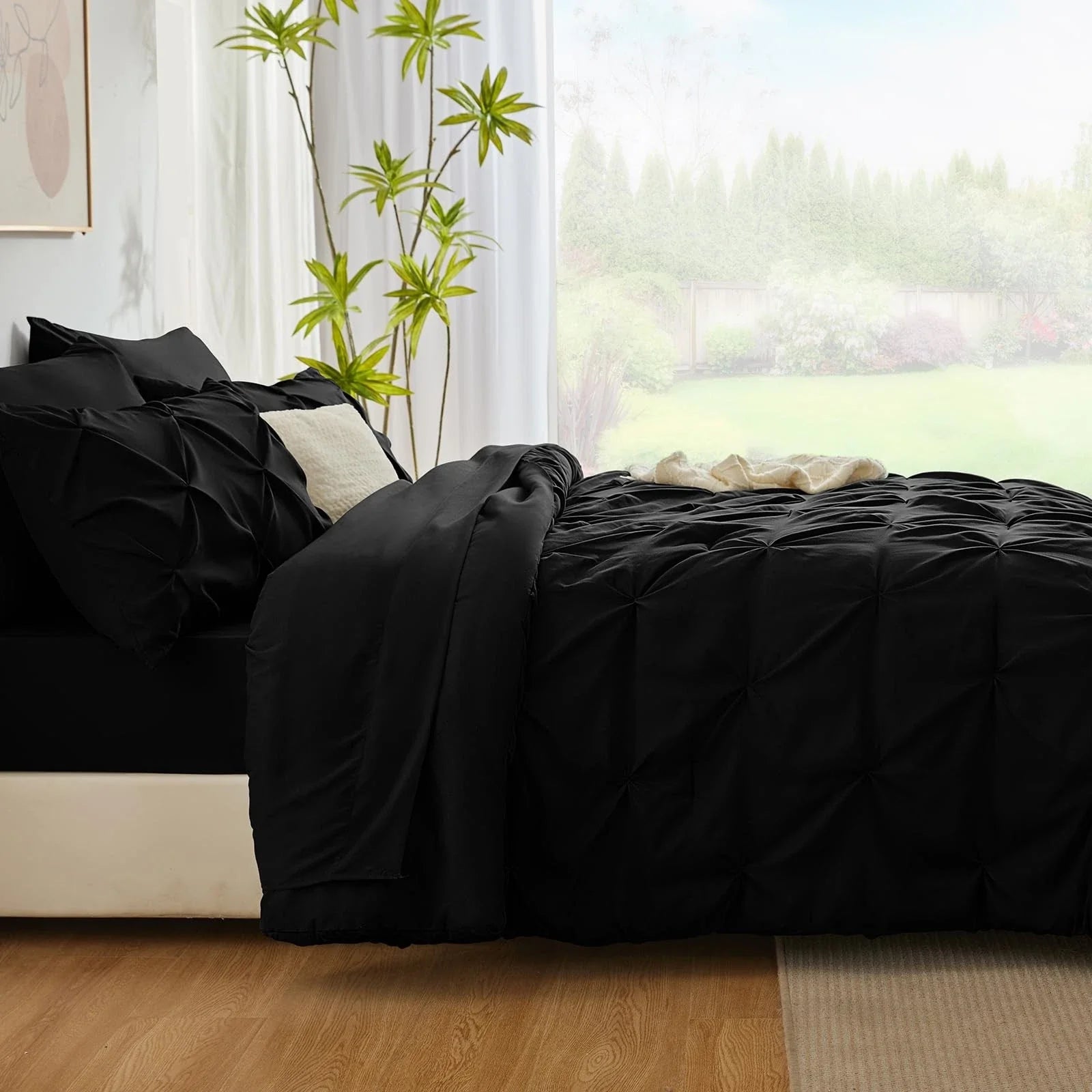 Solid Pintuck Duvet Cover Set-Black Bed Sheets Apricot