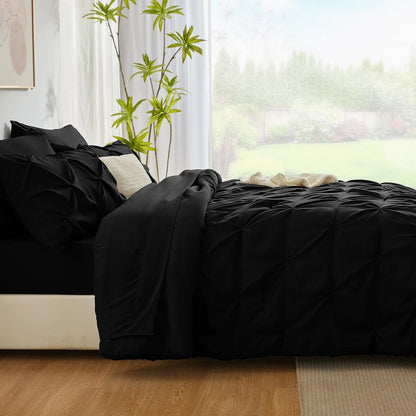 Solid Pintuck Duvet Cover Set-Black Bed Sheets Apricot