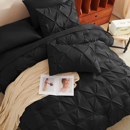 Solid Pintuck Duvet Cover Set-Black Bed Sheets Apricot