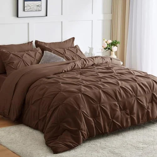 Solid Pintuck Duvet Cover Set-Brown Bed Sheets Apricot