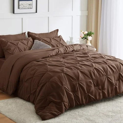 Solid Pintuck Duvet Cover Set-Brown Bed Sheets Apricot
