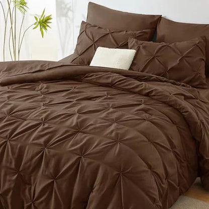 Solid Pintuck Duvet Cover Set-Brown Bed Sheets Apricot