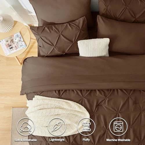 Solid Pintuck Duvet Cover Set-Brown Bed Sheets Apricot